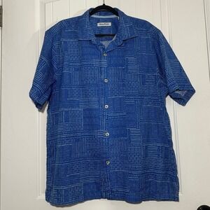 Tommy Bahama‎ | Cotton/Silk Short Sleeve Shirt Blue Print | Men's XL